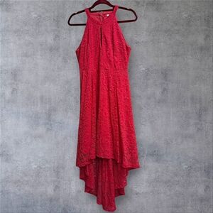 Elegant Red Lace High-Low Dress